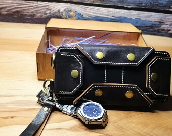 Lange clutch gemaakt van echt leer. Een cadeau voor hem. Cadeaus.