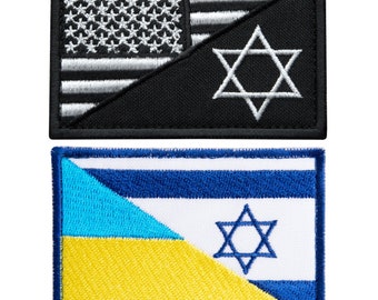 Ukraine–Israel & USA–Israel Flag Patch Set – Embroidered Dual-Nation Chevrons, Hook-Backed, 5×8 cm, Set of 2