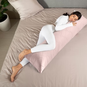 Long Quilted Body Pillow 40х140 cm, CUBE Style Beige Support Pillow, Pregnancy & Side Sleeper Bolster, OEKO-TEX Certified, Made in Ukraine