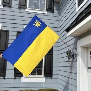 Ukrainian Flag with Embroidered Trident 90х135 cm (3х4.5 ft), Premium Gabardine Fabric, Made in Ukraine