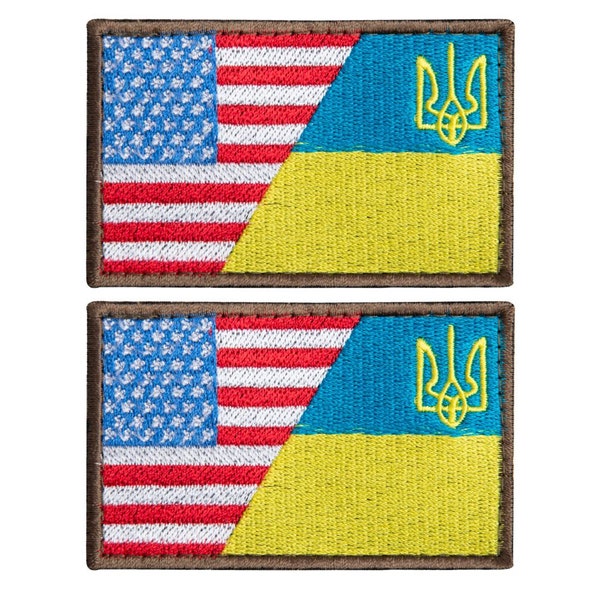 Dubbele vlag geborduurde klittenband Chevron-patches - VS en Oekraïne - 5,3x8,4 cm, set van 2