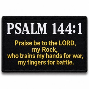 Psalm 144:1 Patch, Embroidered Christian Warrior Bible Verse Morale Patch, Hook and Loop Backing, 1 or 2 pcs