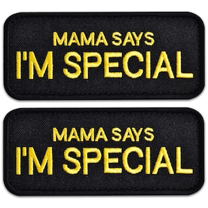 Mama Says Im Special Patch Set, 2 pcs Funny Embroidered Dog Vest Patches, Hook and Loop Backing