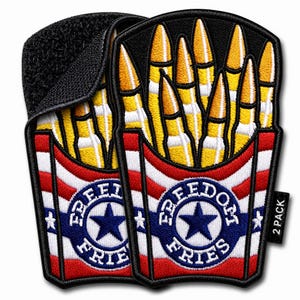 Freedom Fries Patch, Embroidered Funny American Military Morale Patch, Hook and Loop Backing, 2x3 in, 1 or 2 pcs