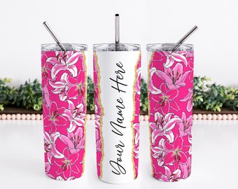 Pink Lillies Personalized Insulated 20oz. Tumbler