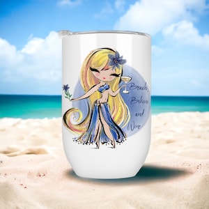 Beach Bikini and Wine - 12 oz Insulated Wine Tumbler