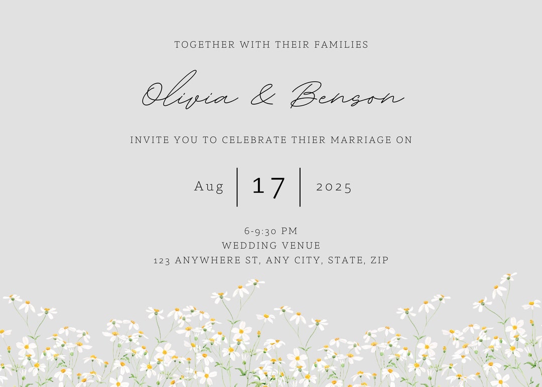 Daisy Wedding Invitation Template Etsy
