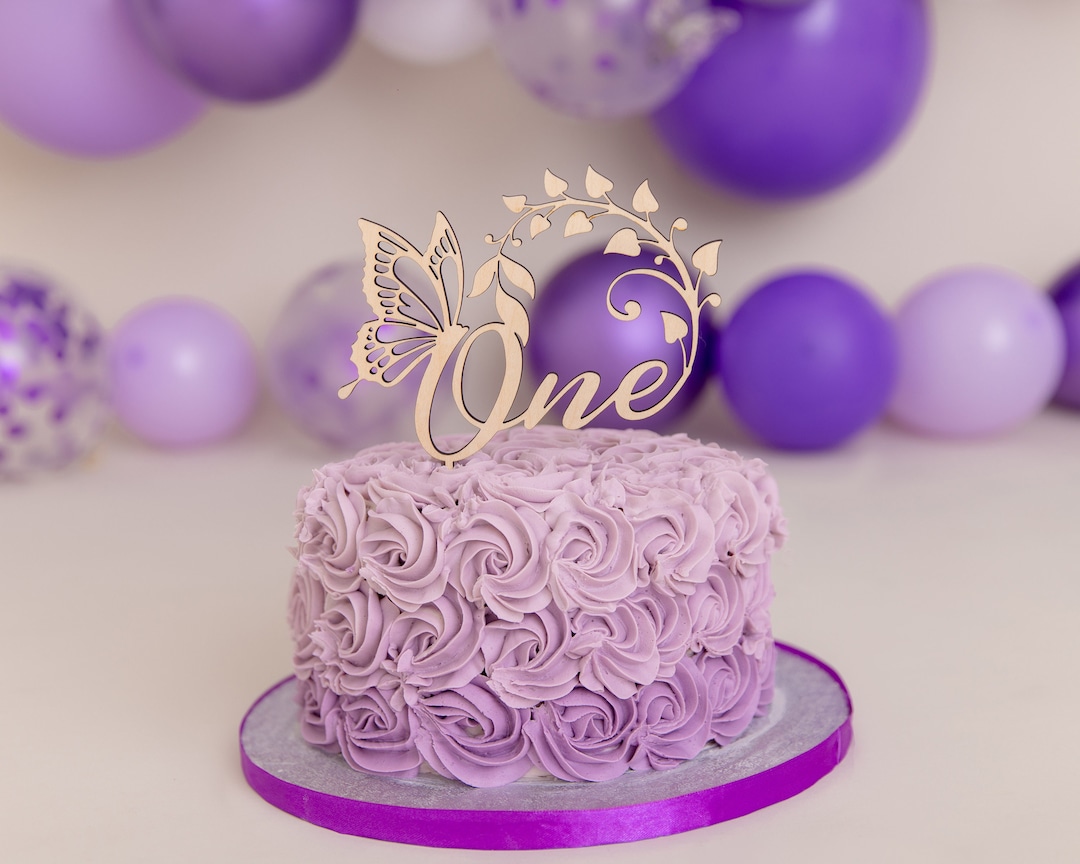 Purple Butterfly "1st" Cake Topper - First Birthday Party Decor, Cake Smash Prop, Baby Shower Decoration