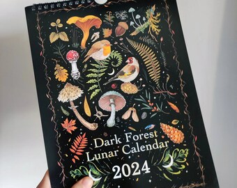 Dark Forest Mondkalender 2024 Kalender Home Art Wanddekoration Weihnachtsgeschenk Bunt Dekor Naturkunst Büro Hängen Neujahrsgeschenk