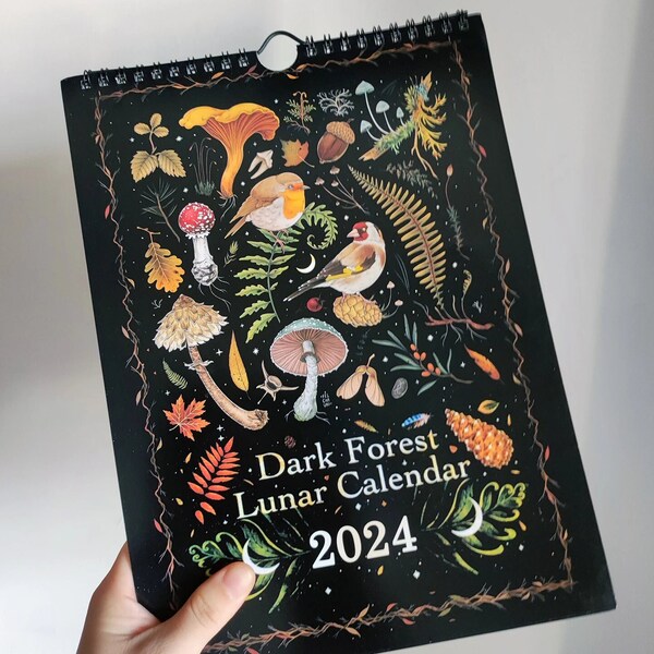 Dark Forest Mondkalender 2024 Kalender Home Art Wanddekoration Weihnachtsgeschenk Bunt Dekor Naturkunst Büro Hängen Neujahrsgeschenk