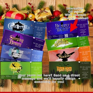 Drucken Sie zu Hause Personalisierte Pantomime-Tickets, Panto-Ticket, Geschenk-Ticket, Weihnachtsgeschenk, benutzerdefinierte Nachricht, Panto, Pantomime