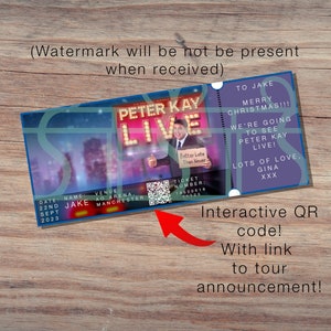 Imprima em casa ingressos personalizáveis Peter Kay, ingressos Peter Kay, ingresso de lembrança, ingresso de presente, presente de Natal, mensagem personalizada