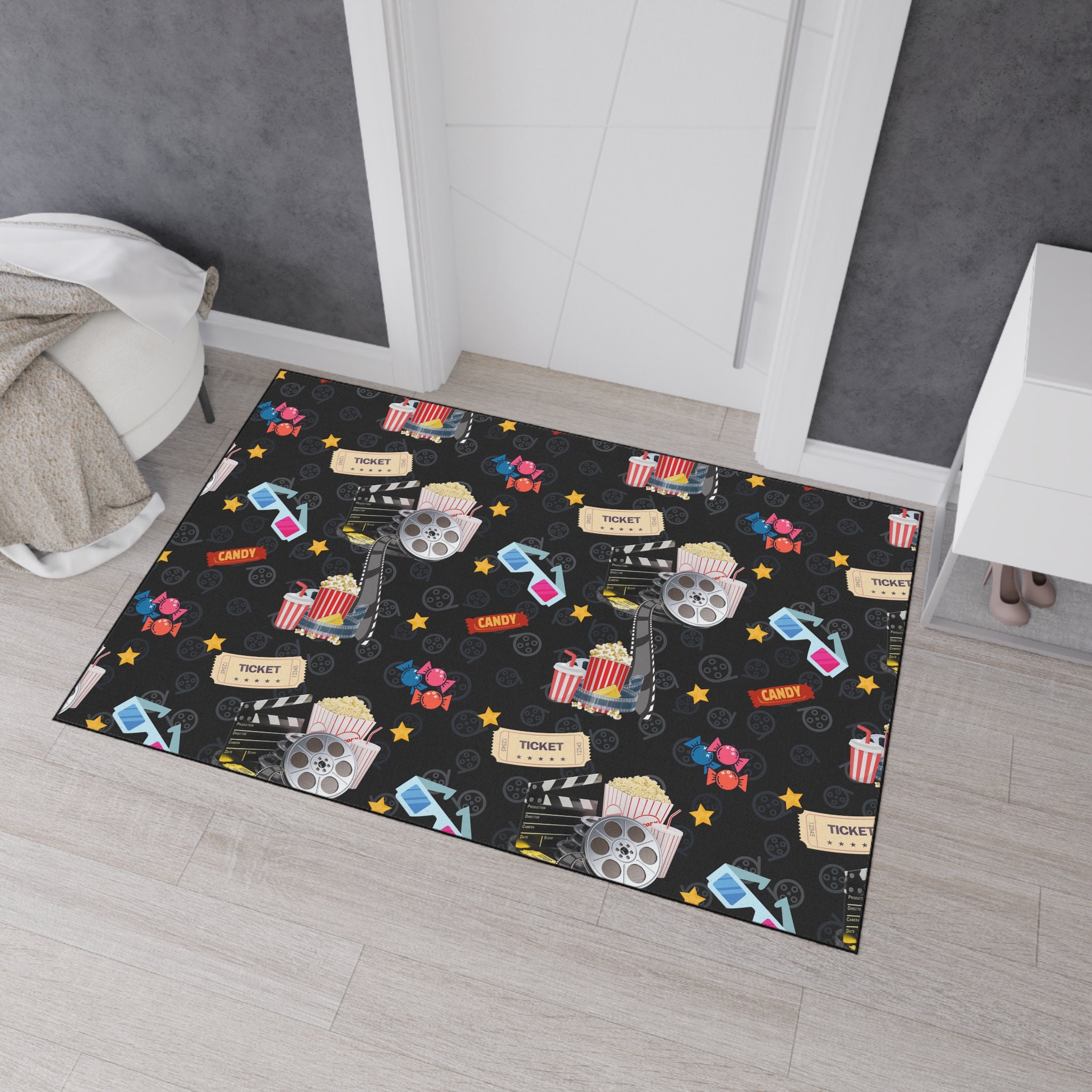 Movie Theatre Retro Style Heavy Duty Floor Mat for Home Theater Movie ...
