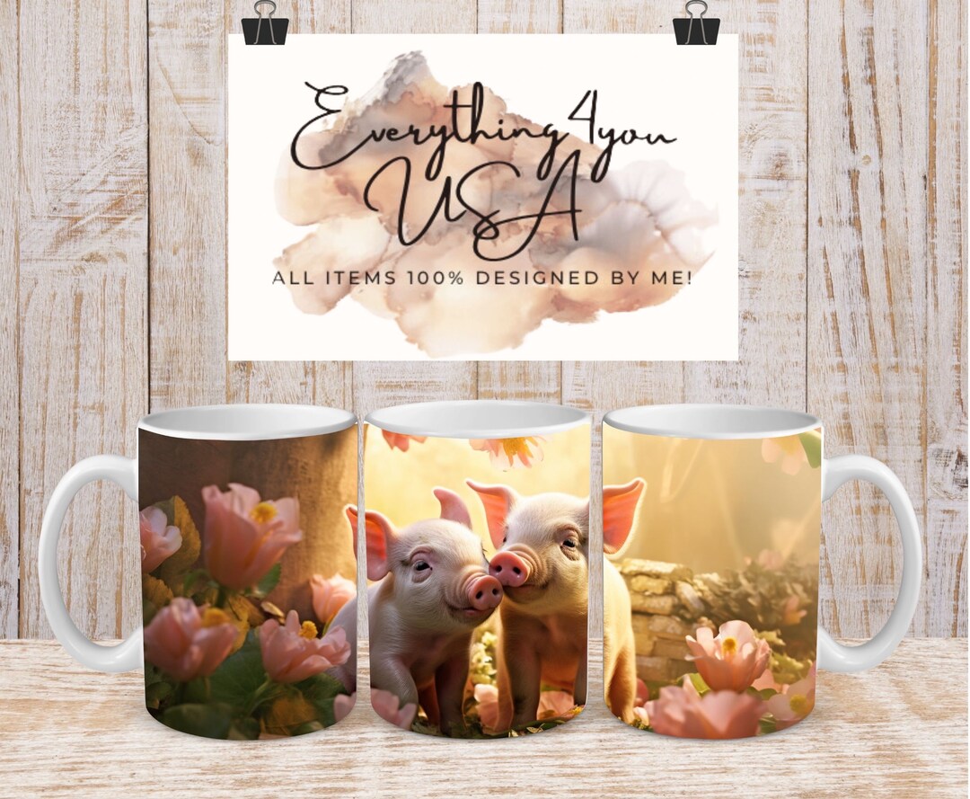 Adorable Piglets Ceramic Mug - Image Wraps Around Entire Cup - 2 Sizes ...