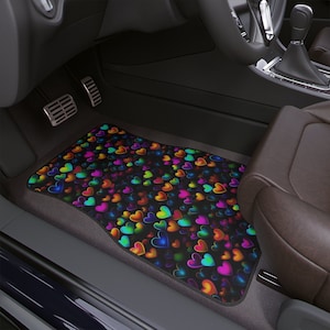 Pretty Hearts Car Floor Mats, Front and Rear - Each Mat Sold Separately - 2 of Each is a Full Set