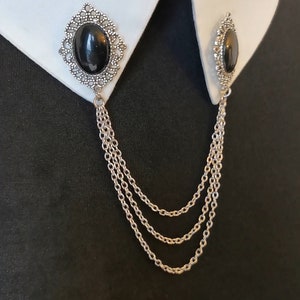 Broches de col pin's victorienne baroque élégante avec chaînettes en métal argenté, épingles chaînes de collier pour chemise avec cabochons image 3
