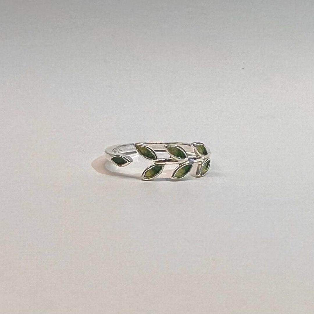 Green Leaf Ring Adjustable Silver Leaf Ring Fern Ring Ring Etsy