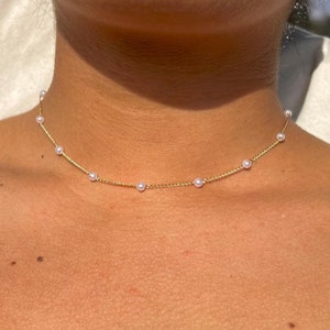 Pearl Choker Necklace, Pearl Necklace, Gold Pearl Choker Necklace, Delicate Necklace