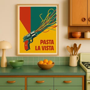 Pasta Kitchen Wall Art | Pasta La Vista Retro Poster | Italian Food Print | A3 Art Print for Kitchen Decor | Chef Gift | Pasta Lover Gift