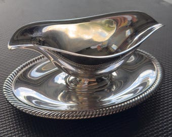 Vintage Castleton Gravy Boat with Underplate, Silver Tone Sauce Server, Elegant Dinner Serving Piece