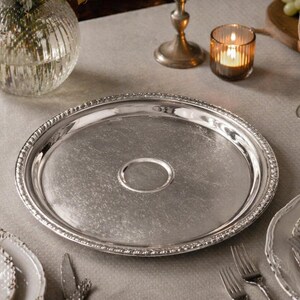 Vintage WM Rogers Silver Plated Tray, Round Serving Tray, Classic Engraved Silverplate Platter, Elegant Table Decor