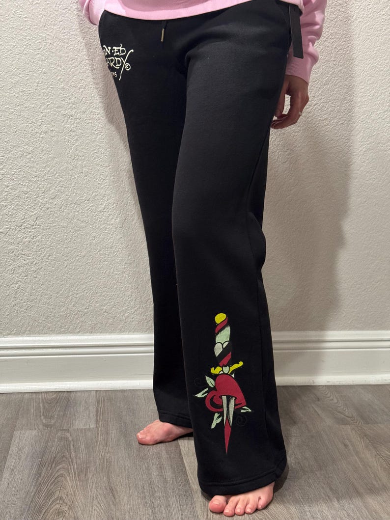 ED HARDY “Dagger Hearts” BLACK FLARE PANTS main image 1