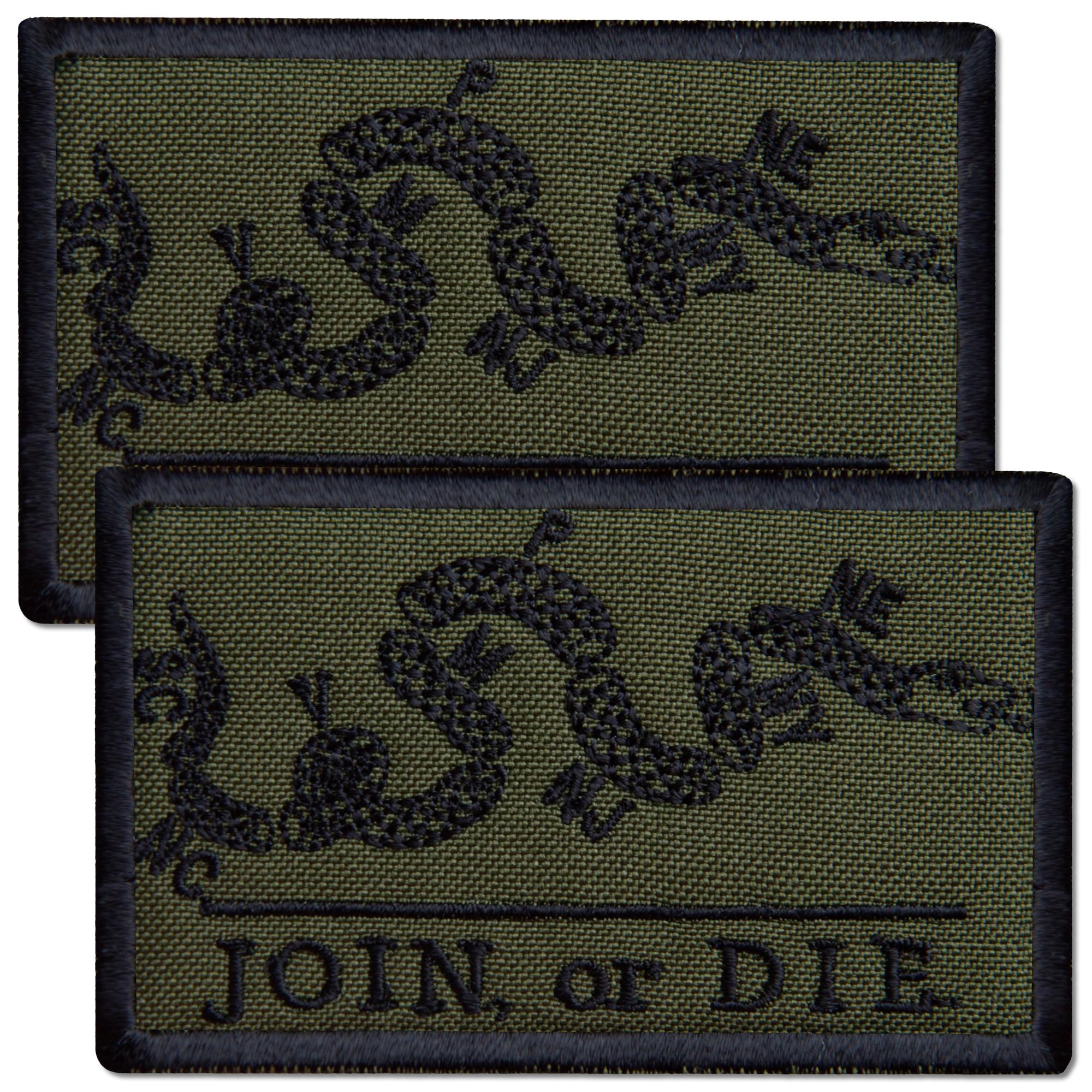 2pcs “Join or Die” Patch Set OD Green Embroidered Tactical Morale Patches for Backpack, Vest, Helmet, Hook-Backed, Benjamin Franklin patch