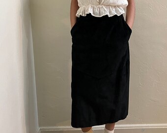 80s black suede midi skirt
