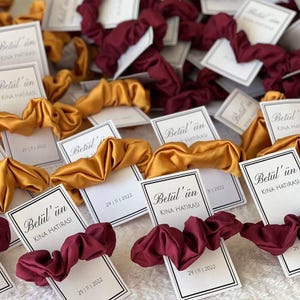 Handmade 10x Satin Scrunchies - Personalized Henna Night Favors - Elegant Bridal Party Gifts for Guests