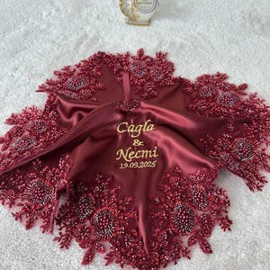 Pañuelo de Novia de Satén Guipur Especial - Besonderes Guipure Satin Braut Handtuch - Özel Gipürlü Saten Gelin Mendili