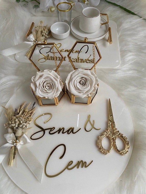 Engagement Tray Set - Ring Tray Set - Groom Coffee Tray Set