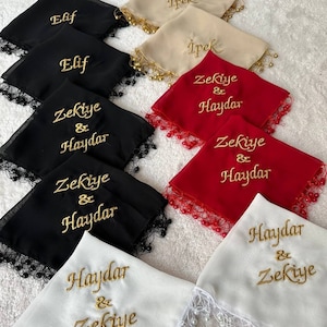 Personalized 10x Embroidered Dancing Handkerchief with pearl - Bestickte 10x Personalisierte Tanztücher - İsimli 10 adet Halay Mendili