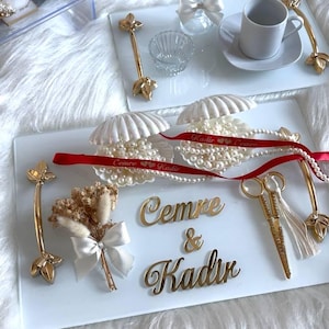 Personalized Engagement Tray Set - Custom Engagement Ceremony Accessories - Verlobungstablett - Nisan Tepsisi Seti
