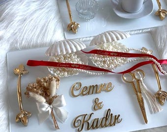 Ensemble de plateau de fiançailles personnalisé - Accessoires de cérémonie de fiançailles personnalisés - Verlobungstablett - Nisan Tepsisi Seti
