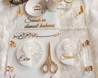 Set verlovingsdienbladen - set ringbladen - koffieset bruidegom