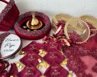 Personalized Henna Night Set - Embroidered Accessories with Traditional Details - Customizable Henna Night Favors - Kına Gecesi Seti
