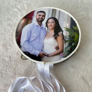 Personalized Wedding Tambourine with Photo - Handmade Bridal Tambourine for Henna Nights and Wedding Celebrations