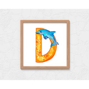 Download digital aquarela letra D golfinho