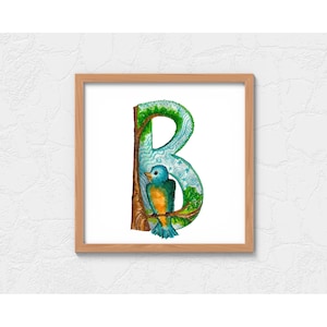 La letra del alfabeto de acuarela "B" B es para Pájaro