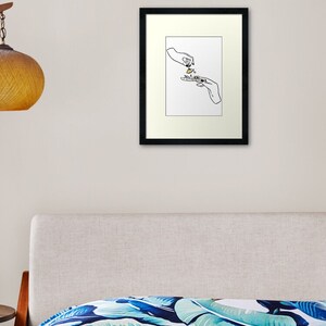 May include: Line drawing of two hands rolling a joint. The joint is made of a thin, white paper and is filled with a green substance. The hands are drawn in black and white.