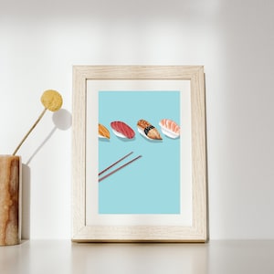Sushi Wall Art, Japanese Food Print, Kitchen Poster, Modern Decor, Digital Download