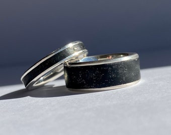 Minimalist black concrete wedding band, 925 Silver ring, concrete bands, diamond dust, modern ring, wedding bands