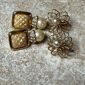Clip On Gold and Pearl Earrings - 2 sets