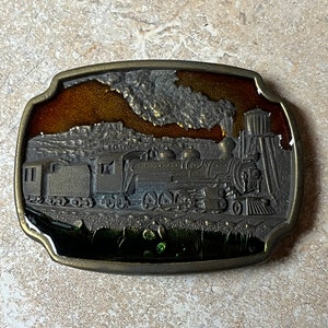 Brass Belt Buckle with a Train Design