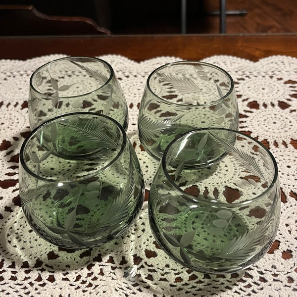 Set of 4 Green Vintage Wine/Brandy/Cognac Glasses