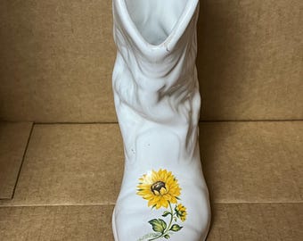 Frankoma White Western Boot #133 Planter/Wandtasche mit Sonnenblume