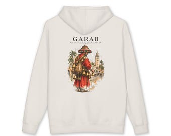 Moroccan Heritage Hoodie, GARAB Water Seller Art, Marrakech Streetwear, Unisex Morocco Gift