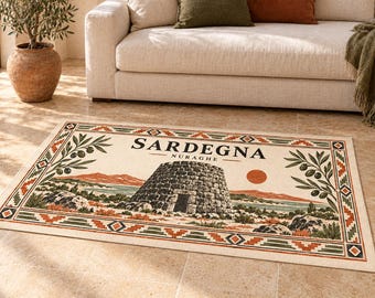 Sardegna Nuraghe Area Rug, Italian Heritage Home Decor, Mediterranean Floor Rug