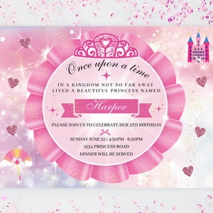 Pink Princess Party Digital Invitation Template, Editable on Canva, Princess Invitation, Glitter Pink Princess Birthday Party Invitation