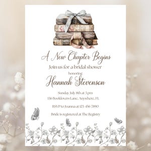 A New Chapter Bridal Shower Invitation, Customizable Book Theme Invite, Storybook Bridal Shower Invite, Editable vintage book template, BRS1